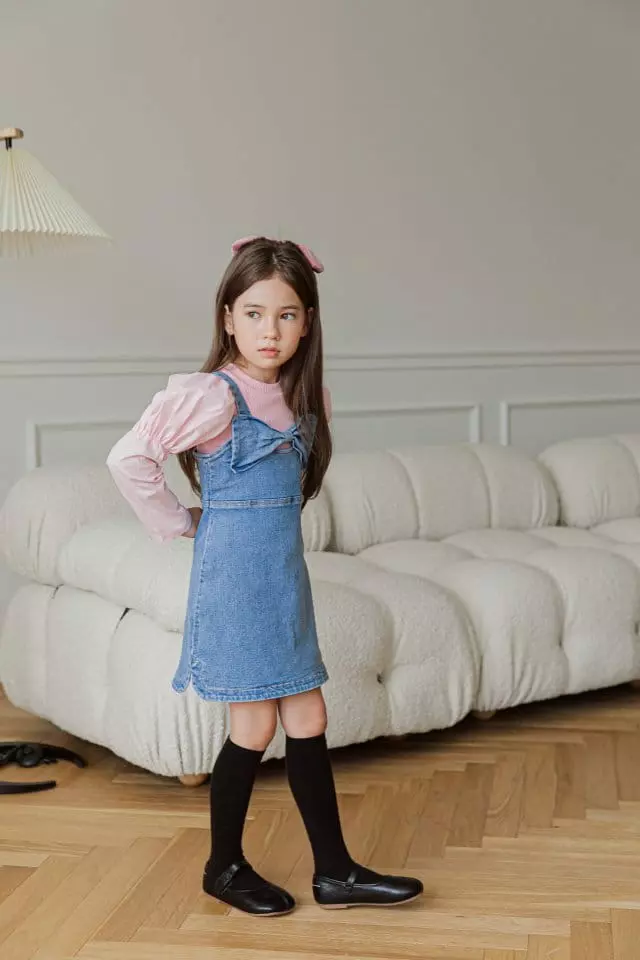 Berry Berry - Korean Children Fashion - #kidsstore - Ribbon Denim One-piece - 2