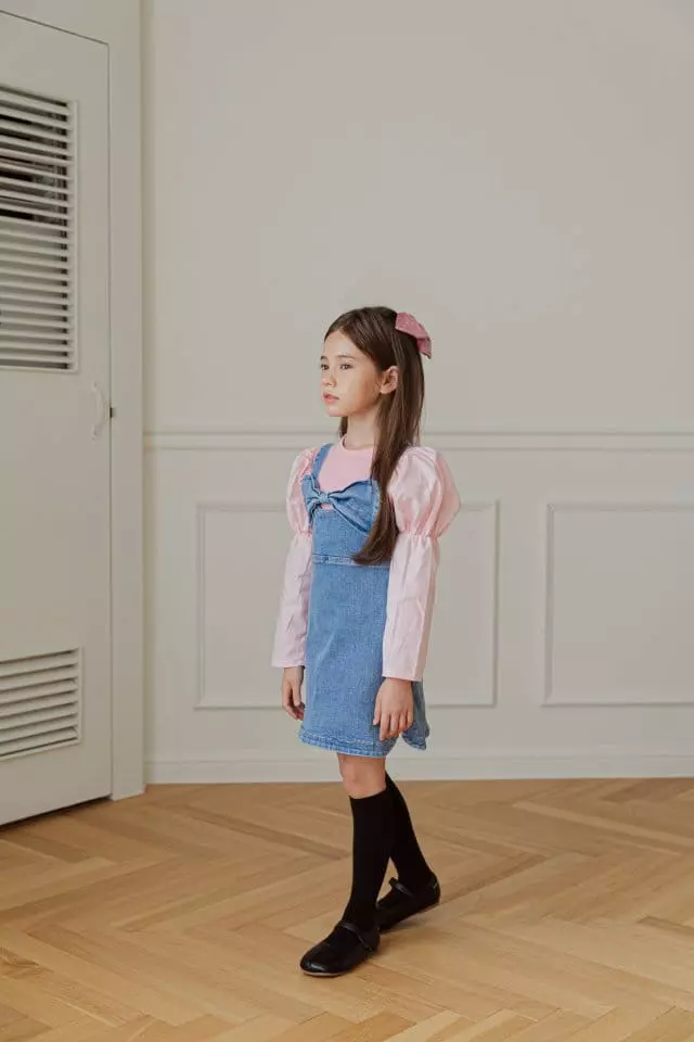 Berry Berry - Korean Children Fashion - #kidzfashiontrend - Ribbon Denim One-piece - 3