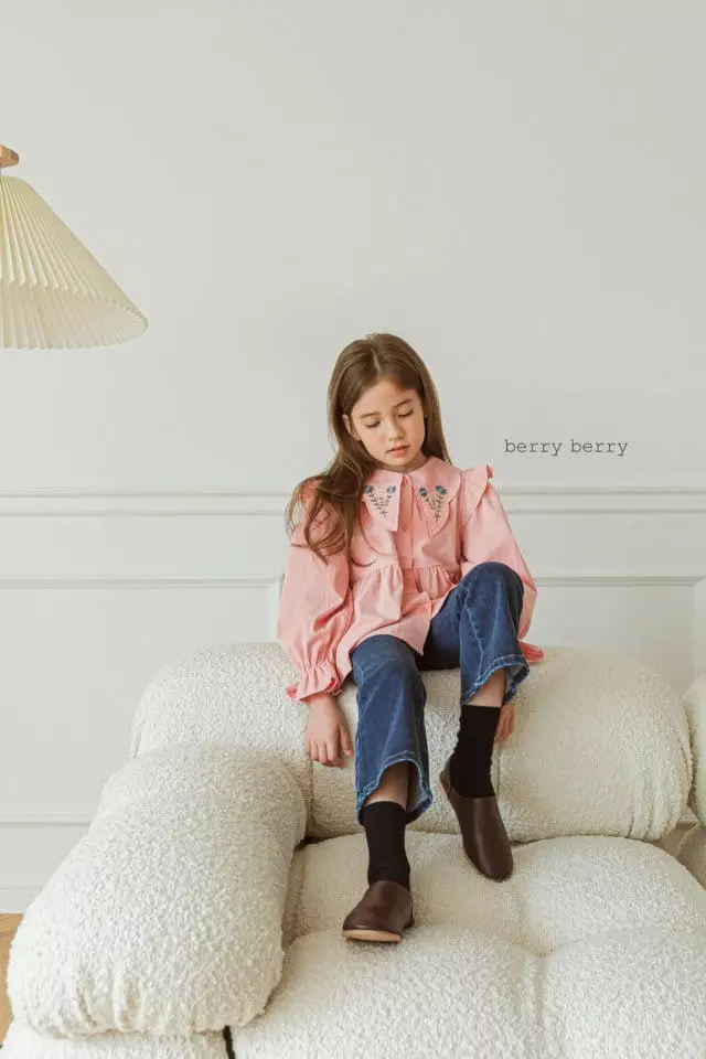Berry Berry - Korean Children Fashion - #littlefashionista - Flower Embroidery Blouse - 5