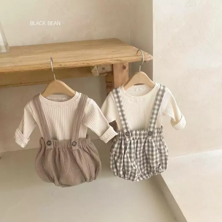 Black Bean - Korean Baby Fashion - #babyclothing - Bebe Bow Dungarees Set - 2