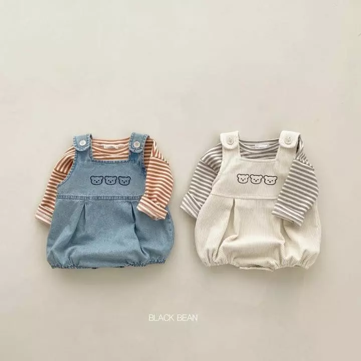 Black Bean - Korean Baby Fashion - #babyclothing - Bebe Bear Dungarees Set