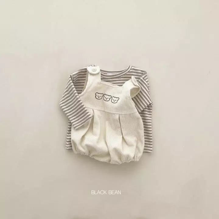 Black Bean - Korean Baby Fashion - #babyfashion - Bebe Bear Dungarees Set - 2