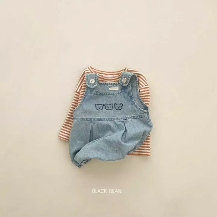 Black Bean - Korean Baby Fashion - #babyfever - Bebe Bear Dungarees Set - 3