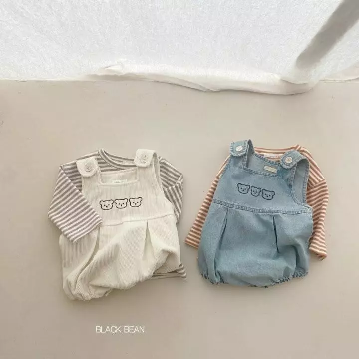 Black Bean - Korean Baby Fashion - #babyfever - Bebe Bear Dungarees Set - 4