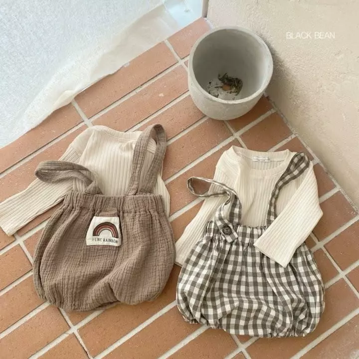 Black Bean - Korean Baby Fashion - #babyootd - Bebe Bow Dungarees Set - 8