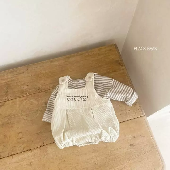 Black Bean - Korean Baby Fashion - #babyootd - Bebe Bear Dungarees Set - 7