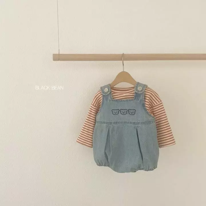 Black Bean - Korean Baby Fashion - #babyoutfit - Bebe Bear Dungarees Set - 8