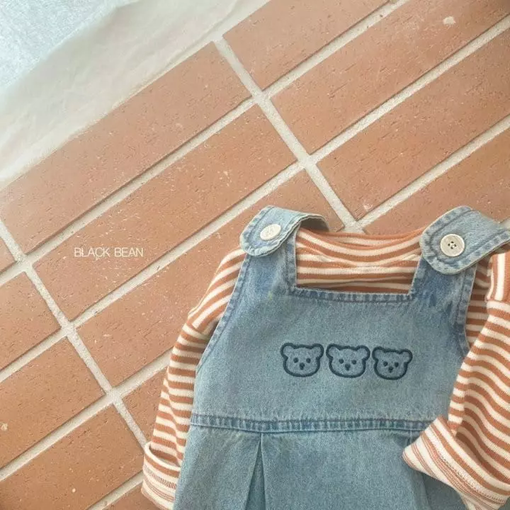 Black Bean - Korean Baby Fashion - #babyoutfit - Bebe Bear Dungarees Set - 9