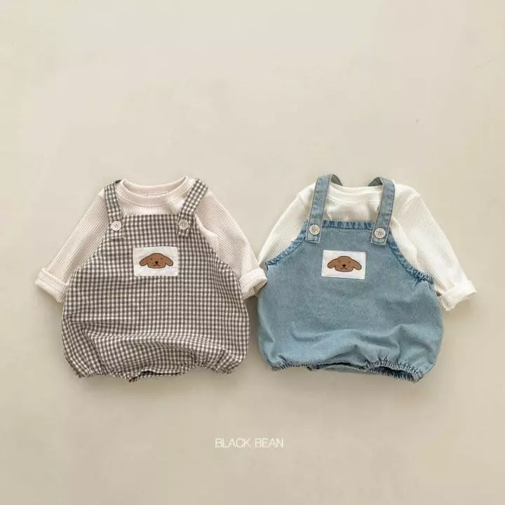 Black Bean - Korean Baby Fashion - #onlinebabyboutique - Bebe Puppy Dungarees Set