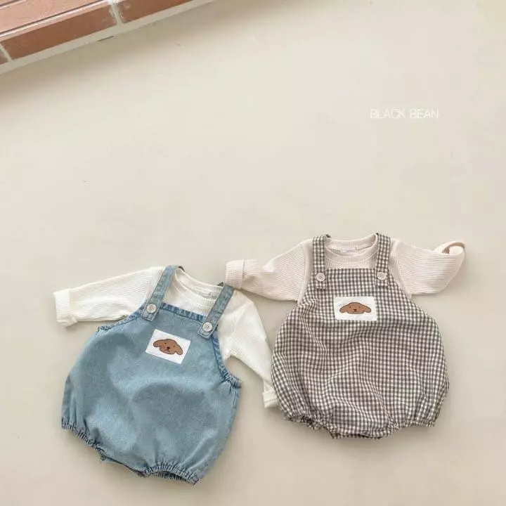 Black Bean - Korean Baby Fashion - #onlinebabyshop - Bebe Puppy Dungarees Set - 2