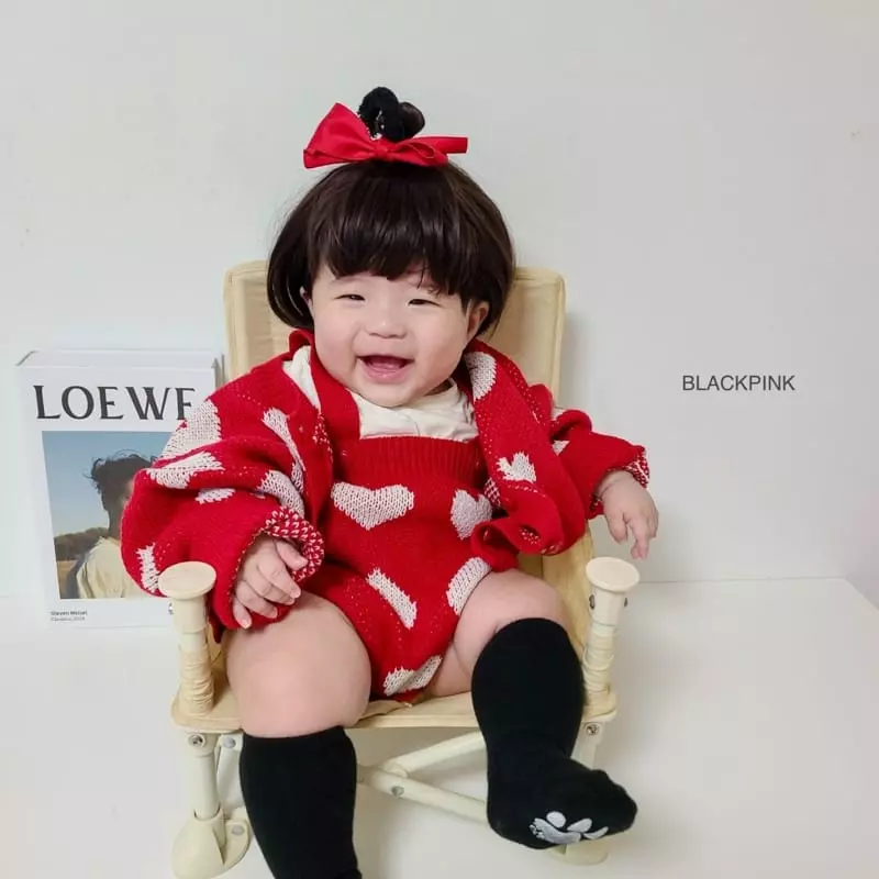 Black Pink - Korean Baby Fashion - #babyfever - Red Heart Bodysuit - 7