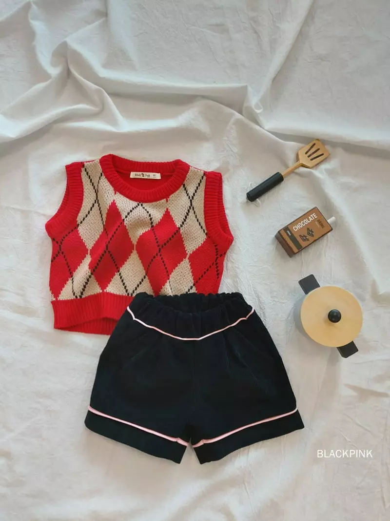 Black Pink - Korean Children Fashion - #childofig - Argyle Check Vest - 8