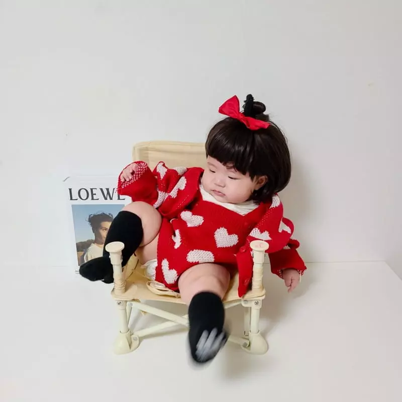 Black Pink - Korean Children Fashion - #designkidswear - Red Heart Cardigan - 7
