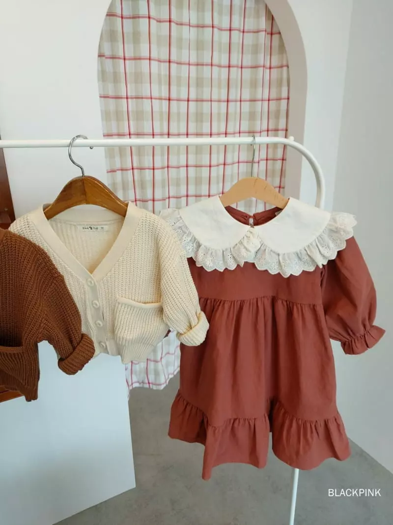 Black Pink - Korean Children Fashion - #fashionkids - Lace Big Collar One-piece - 4