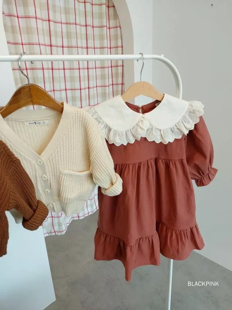 Black Pink - Korean Children Fashion - #kidsstore - Lace Big Collar One-piece - 5