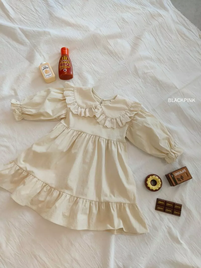 Black Pink - Korean Children Fashion - #kidzfashiontrend - Lace Big Collar One-piece - 6