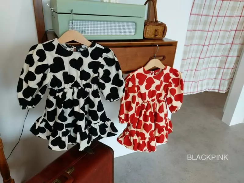 Black Pink - Korean Children Fashion - #kidzfashiontrend - Big Heart One-piece