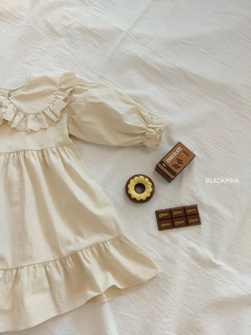 Black Pink - Korean Children Fashion - #littlefashionista - Lace Big Collar One-piece - 8