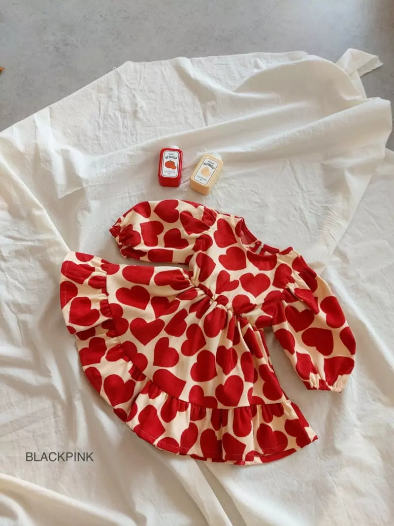 Black Pink - Korean Children Fashion - #littlefashionista - Big Heart One-piece - 4