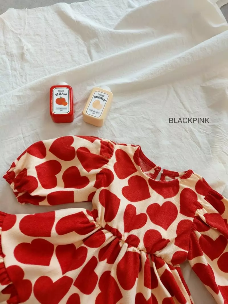 Black Pink - Korean Children Fashion - #minifashionista - Big Heart One-piece - 5