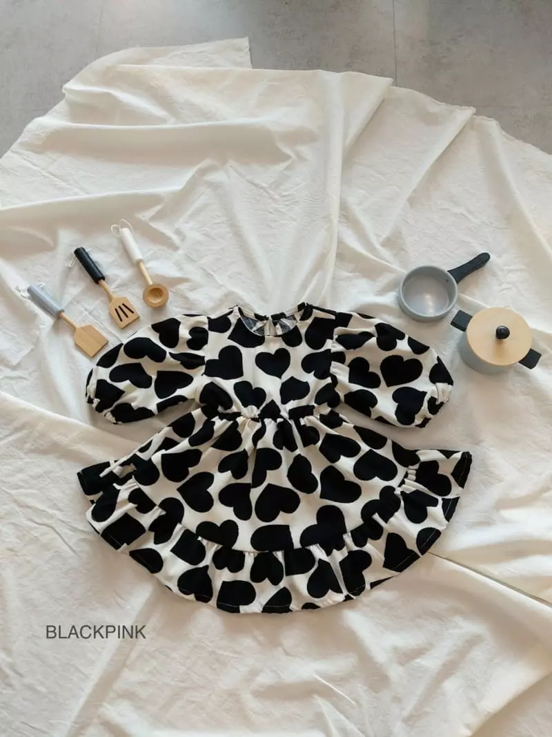 Black Pink - Korean Children Fashion - #stylishchildhood - Big Heart One-piece - 9