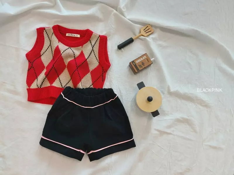 Black Pink - Korean Children Fashion - #stylishchildhood - Argyle Check Vest - 7