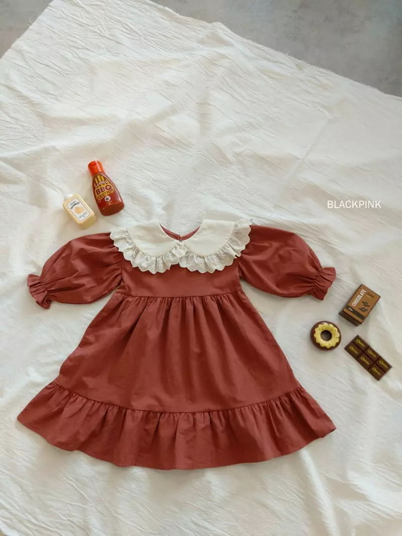 Black Pink - Korean Children Fashion - #todddlerfashion - Lace Big Collar One-piece - 12