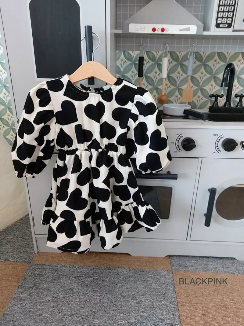 Black Pink - Korean Children Fashion - #toddlerclothing - Big Heart One-piece - 8