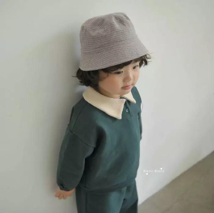 Blancblanc - Korean Children Fashion - #Kfashion4kids - Waffle Collar B Top Bottom Set - 5