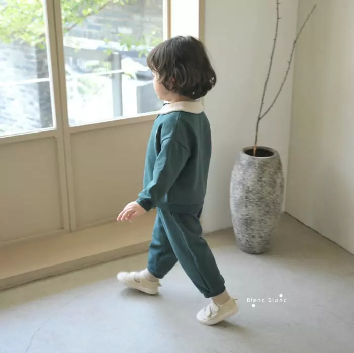 Blancblanc - Korean Children Fashion - #fashionkids - Waffle Collar B Top Bottom Set
