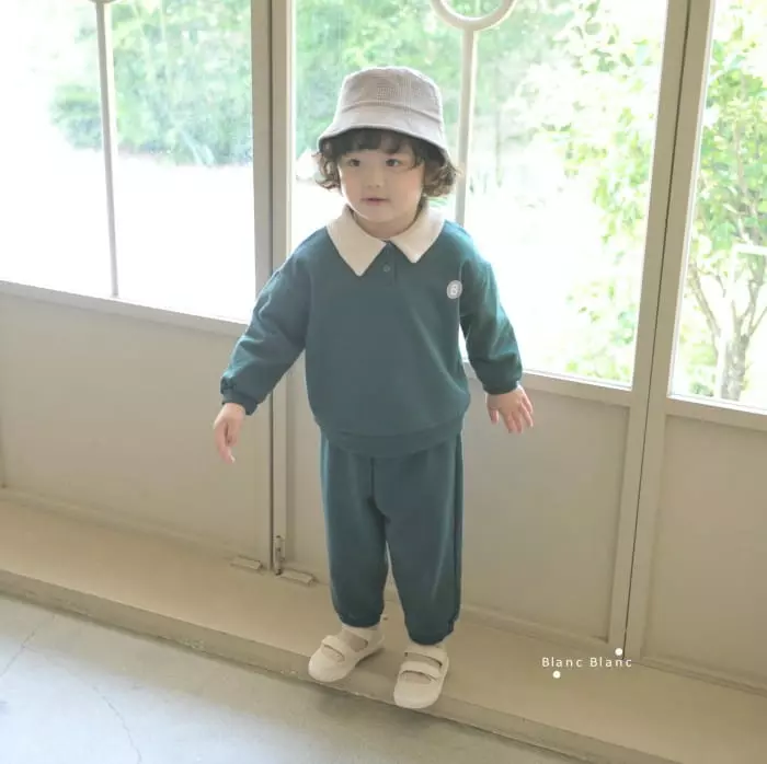 Blancblanc - Korean Children Fashion - #kidsshorts - Waffle Collar B Top Bottom Set - 2