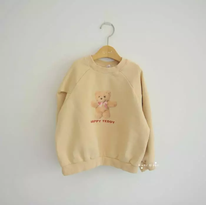 Blancblanc - Korean Children Fashion - #kidsshorts - Happy Teddy Raglan Sweatshirt - 9