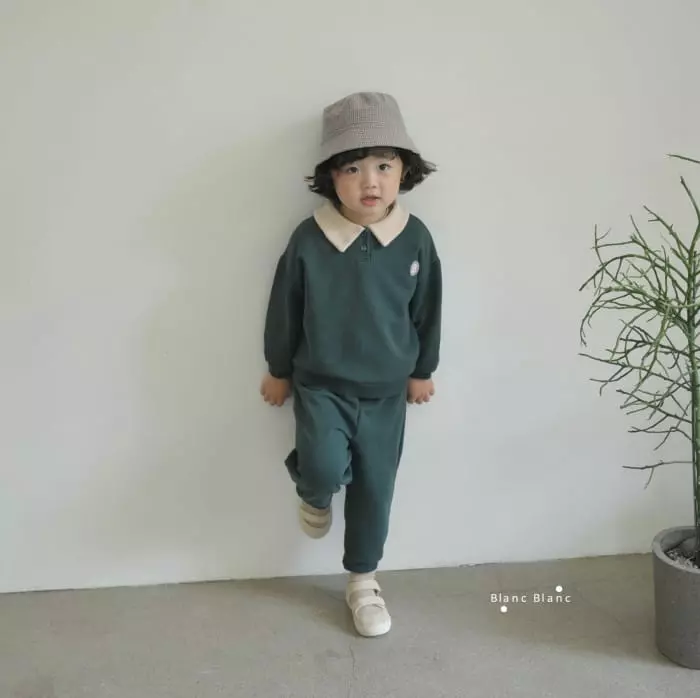 Blancblanc - Korean Children Fashion - #kidsstore - Waffle Collar B Top Bottom Set - 3