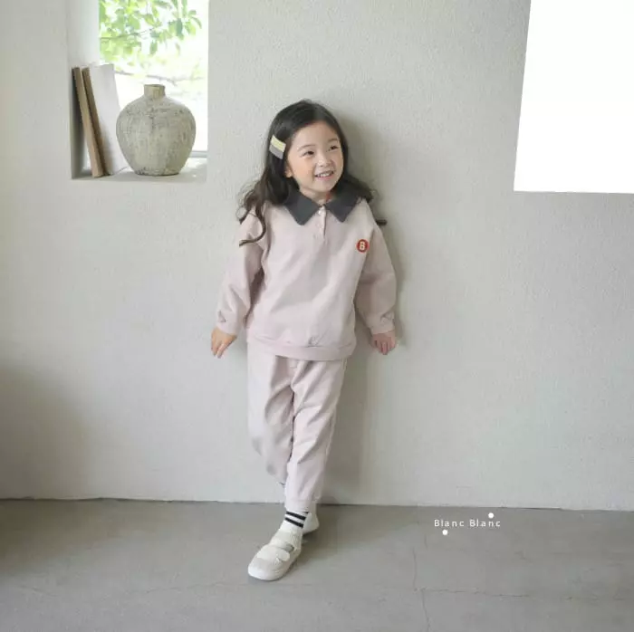 Blancblanc - Korean Children Fashion - #minifashionista - Waffle Collar B Top Bottom Set - 8