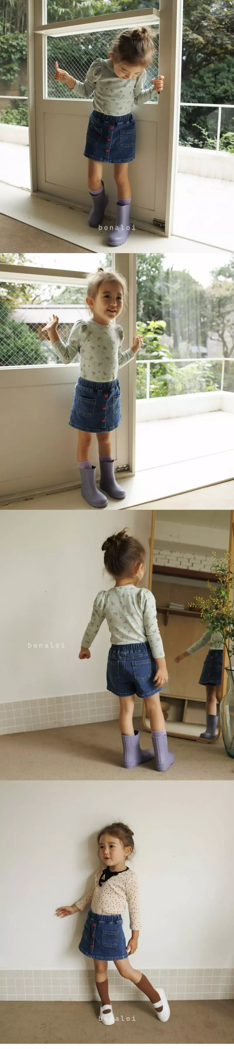 Bonaloi - Korean Children Fashion - #Kfashion4kids - Red Button Denim Skirt - 3