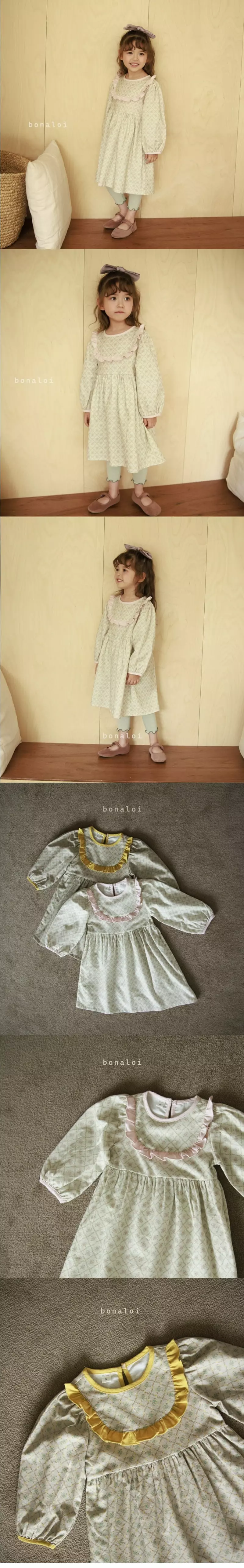 Bonaloi - Korean Children Fashion - #discoveringself - Frill Colar One-piece - 3