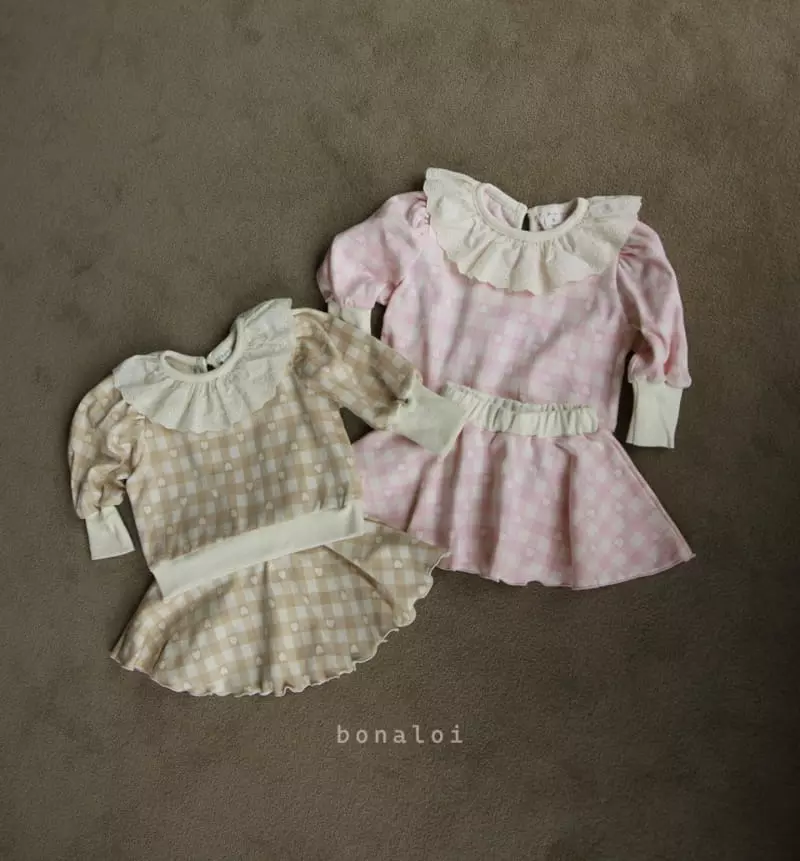 Bonaloi - Korean Children Fashion - #fashionkids - Love Is Jacquard Top Bottom Set
