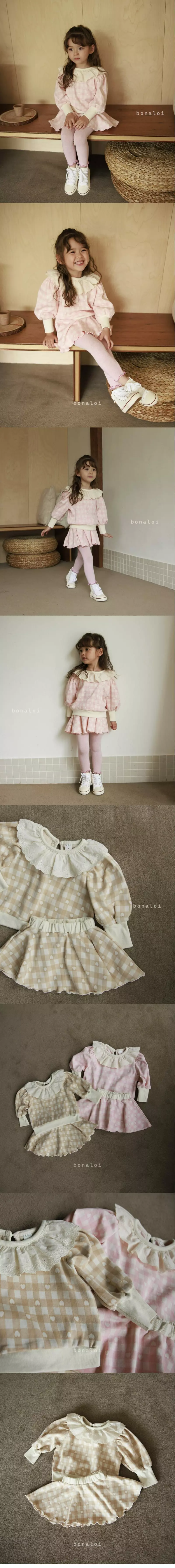 Bonaloi - Korean Children Fashion - #kidsstore - Love Is Jacquard Top Bottom Set - 3
