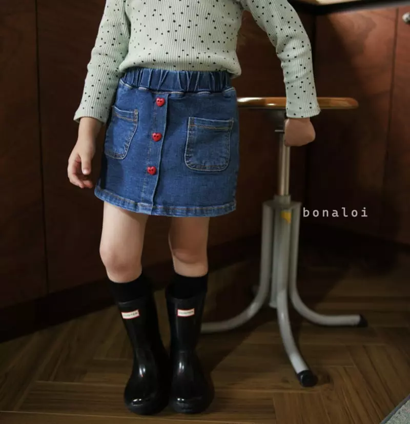 Bonaloi - Korean Children Fashion - #kidsstore - Red Button Denim Skirt