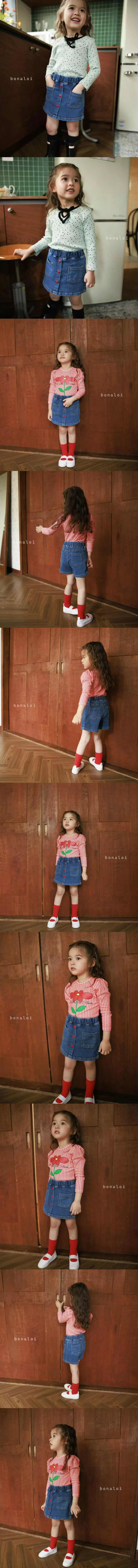 Bonaloi - Korean Children Fashion - #kidzfashiontrend - Red Button Denim Skirt - 2