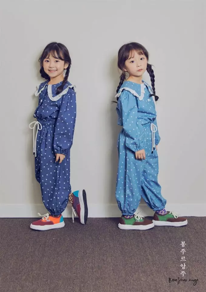 Bonjour Ange - Korean Children Fashion - #childofig - Hear Denim Top Bottom Set - 12