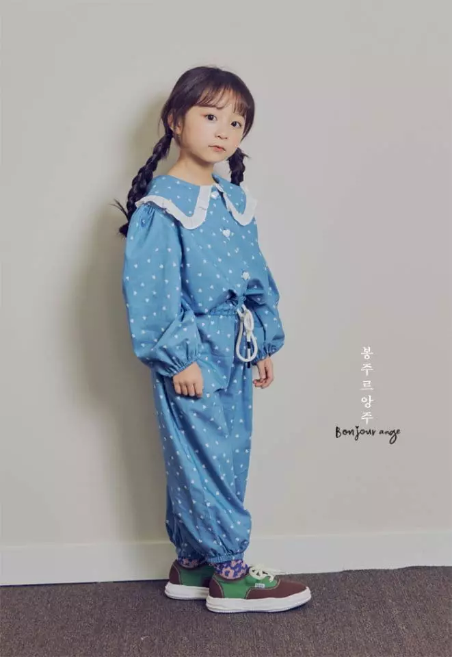 Bonjour Ange - Korean Children Fashion - #designkidswear - Hear Denim Top Bottom Set