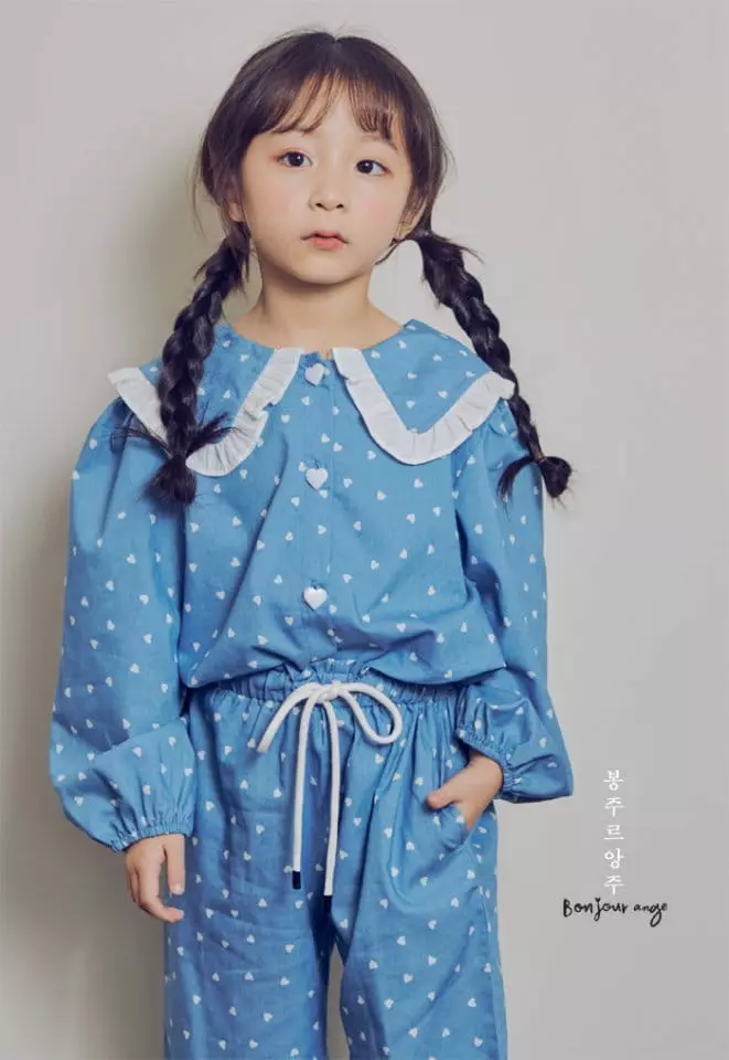Bonjour Ange - Korean Children Fashion - #fashionkids - Hear Denim Top Bottom Set - 4