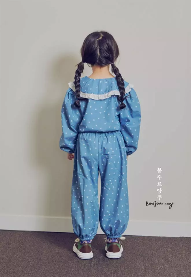 Bonjour Ange - Korean Children Fashion - #kidsstore - Hear Denim Top Bottom Set - 5