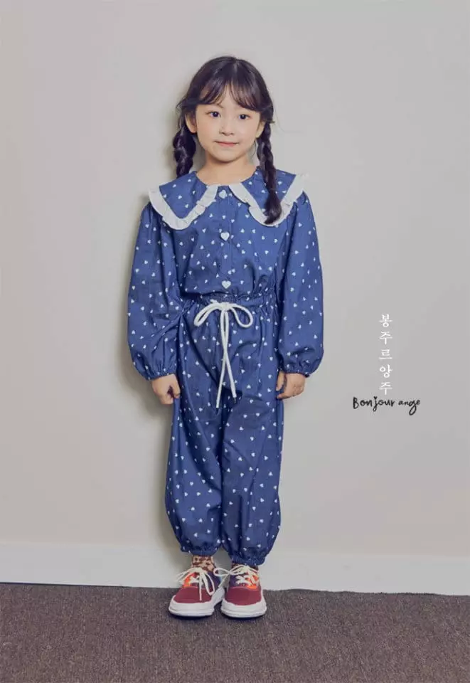 Bonjour Ange - Korean Children Fashion - #kidzfashiontrend - Hear Denim Top Bottom Set - 6