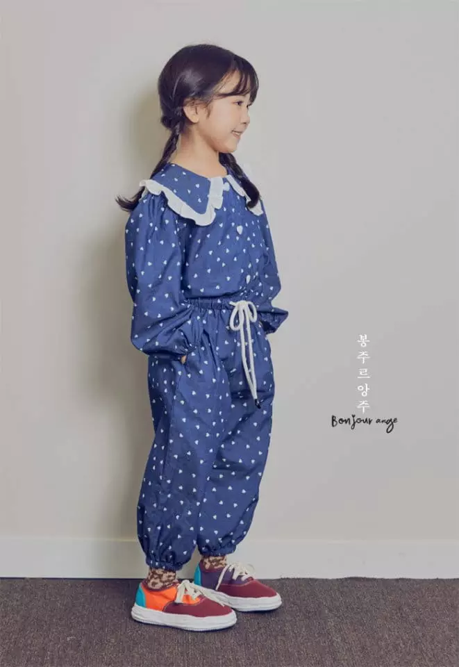 Bonjour Ange - Korean Children Fashion - #littlefashionista - Hear Denim Top Bottom Set - 8