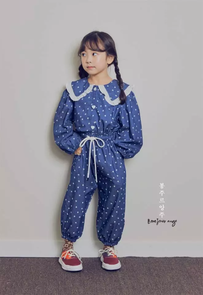 Bonjour Ange - Korean Children Fashion - #minifashionista - Hear Denim Top Bottom Set - 10