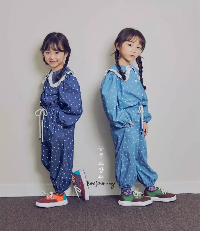 Bonjour Ange - Korean Children Fashion - #prettylittlegirls - Hear Denim Top Bottom Set - 11