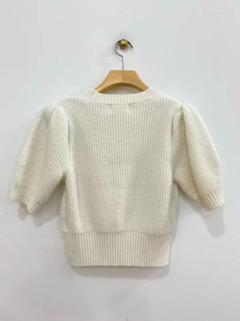 Bplan - Korean Women Fashion - #momslook - Short Sleeves Puff Knit Tee - 2
