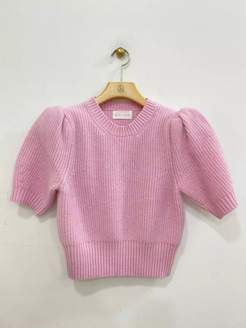 Bplan - Korean Women Fashion - #womensfashion - Short Sleeves Puff Knit Tee - 4